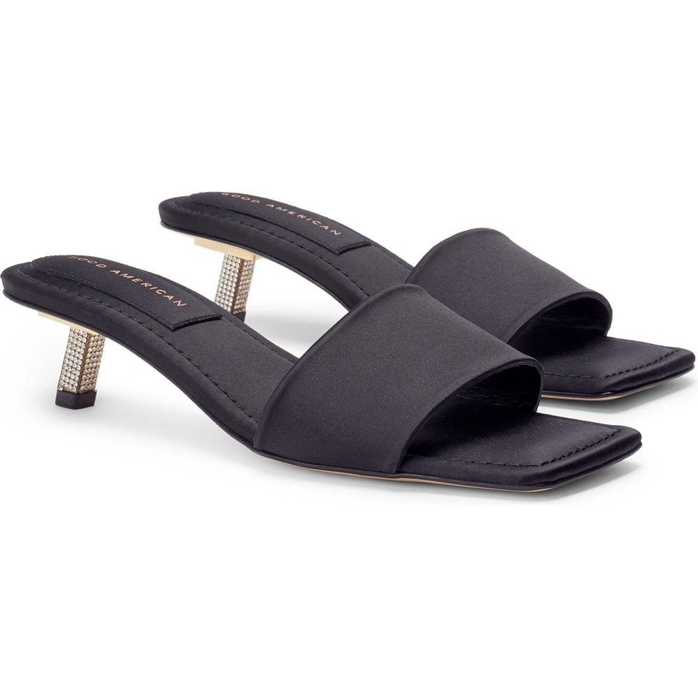 NWB Good American Kickstand Slide Sandal In Black & Gold Size 9.5